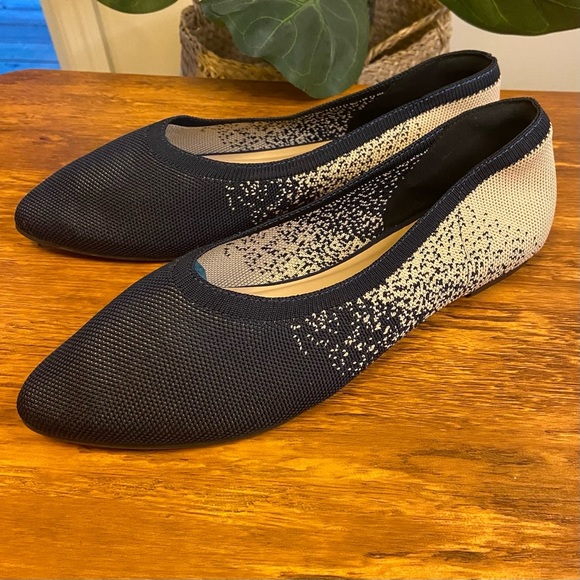 Shoes - Ataiwee Navy/Taupe Wide Width Pointed Toe Ballet Flat